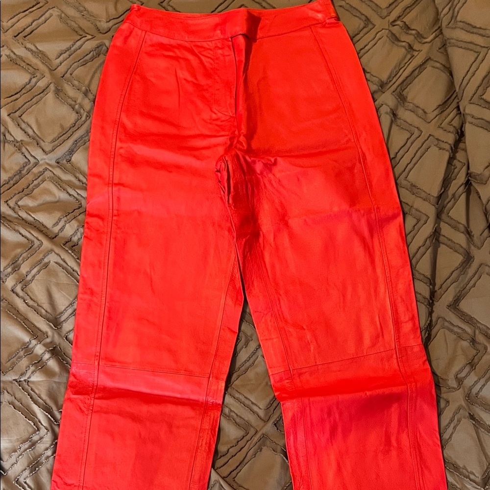 Vintage Cherry Red Genuine Leather Pants